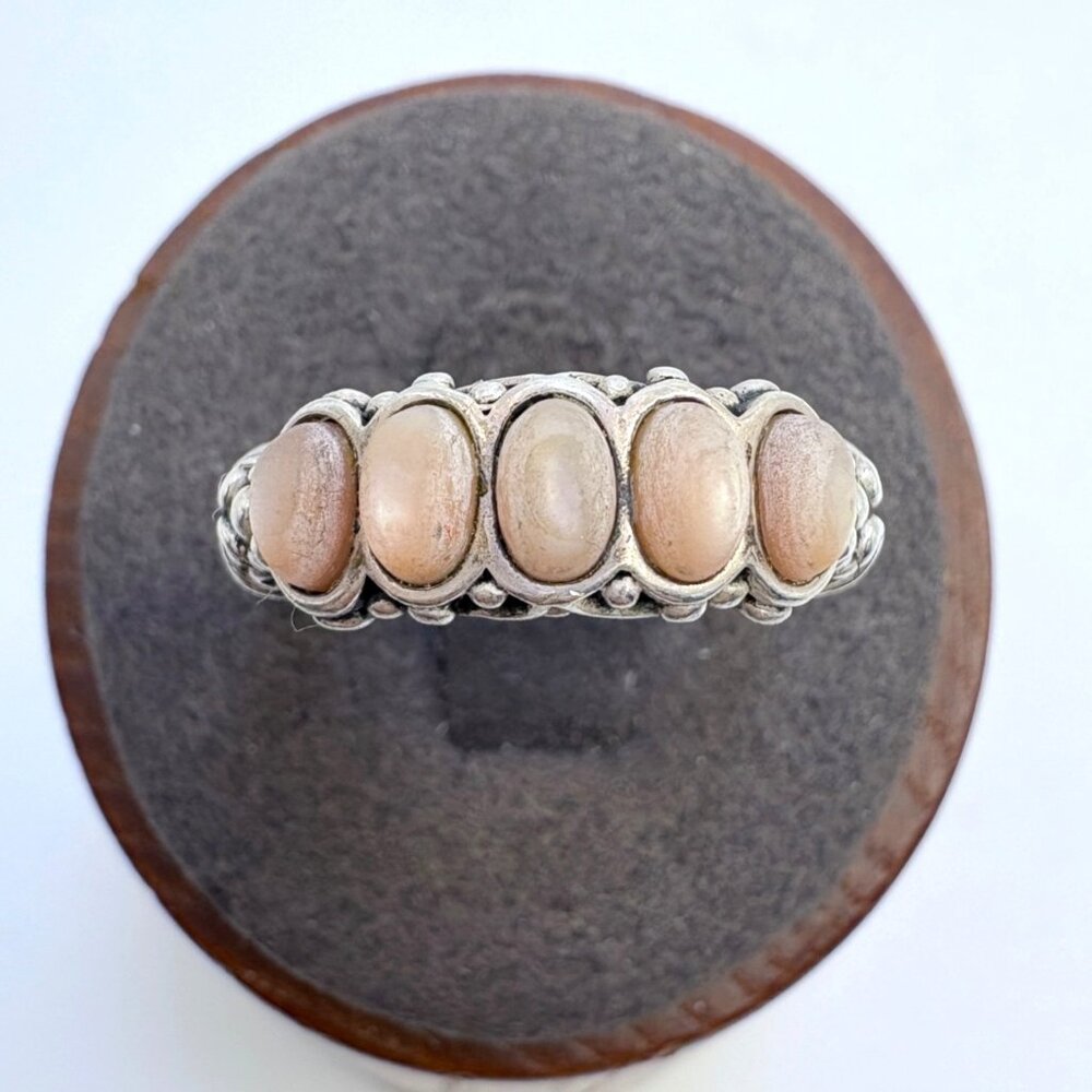 VTG Sterling Silver 925 Spiny Oyster Bezel Set Scroll Design Ring Size 7.75